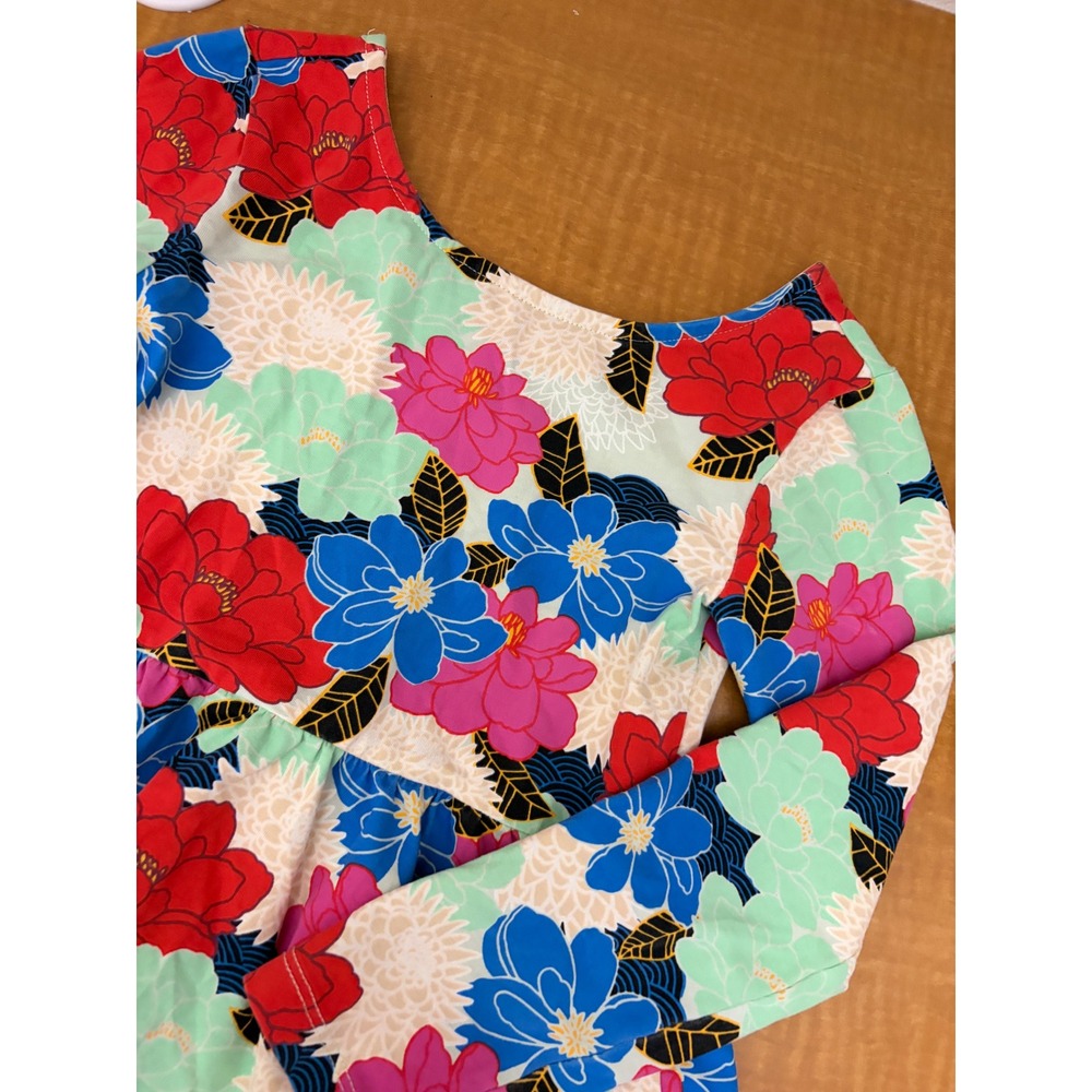 Tea Collection Girls Floral Long Sleeve Skater Dress Size 5 Mint Red Blue Twirl